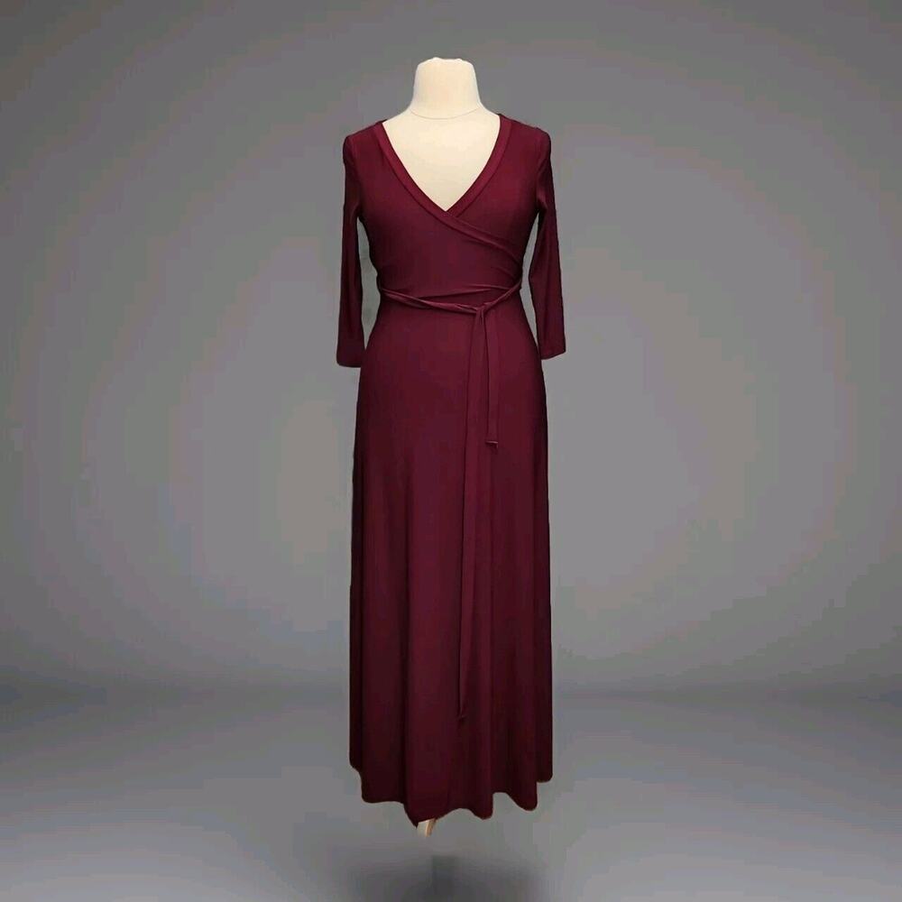 Hello Mia V Neck Wine Red Maxi Dress Size Large NWT Stretchy